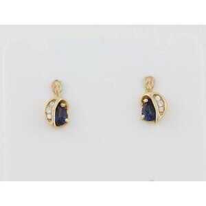 10k Yellow Gold Lab Created Alexandrite and CZ Earrings Stud Post 1/2" x 1/4"